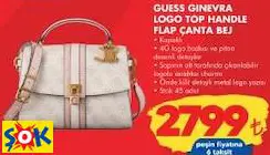 GUESS GINEVRA LOGO TOP HANDLE FLAP ÇANTA BEJ